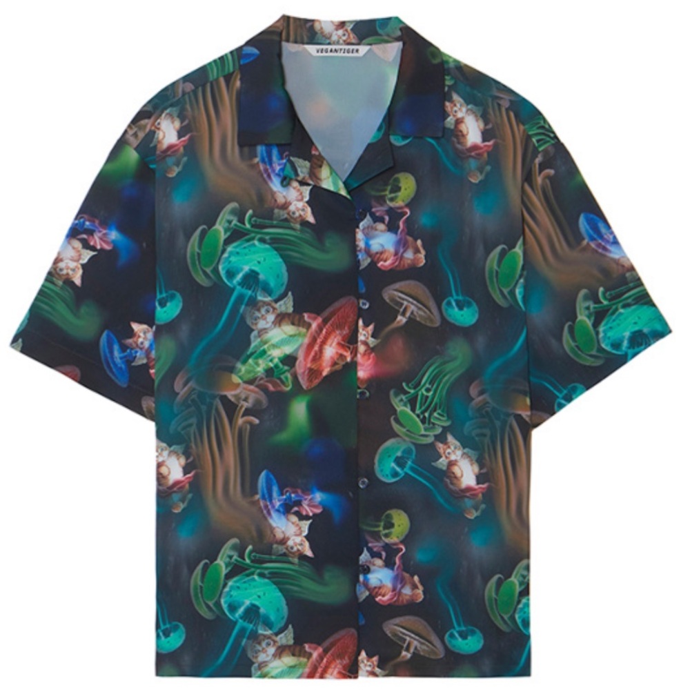 Vegan Tiger Men's Novelty Flying Cat Jellyfish Print Graphic Shirt Multi